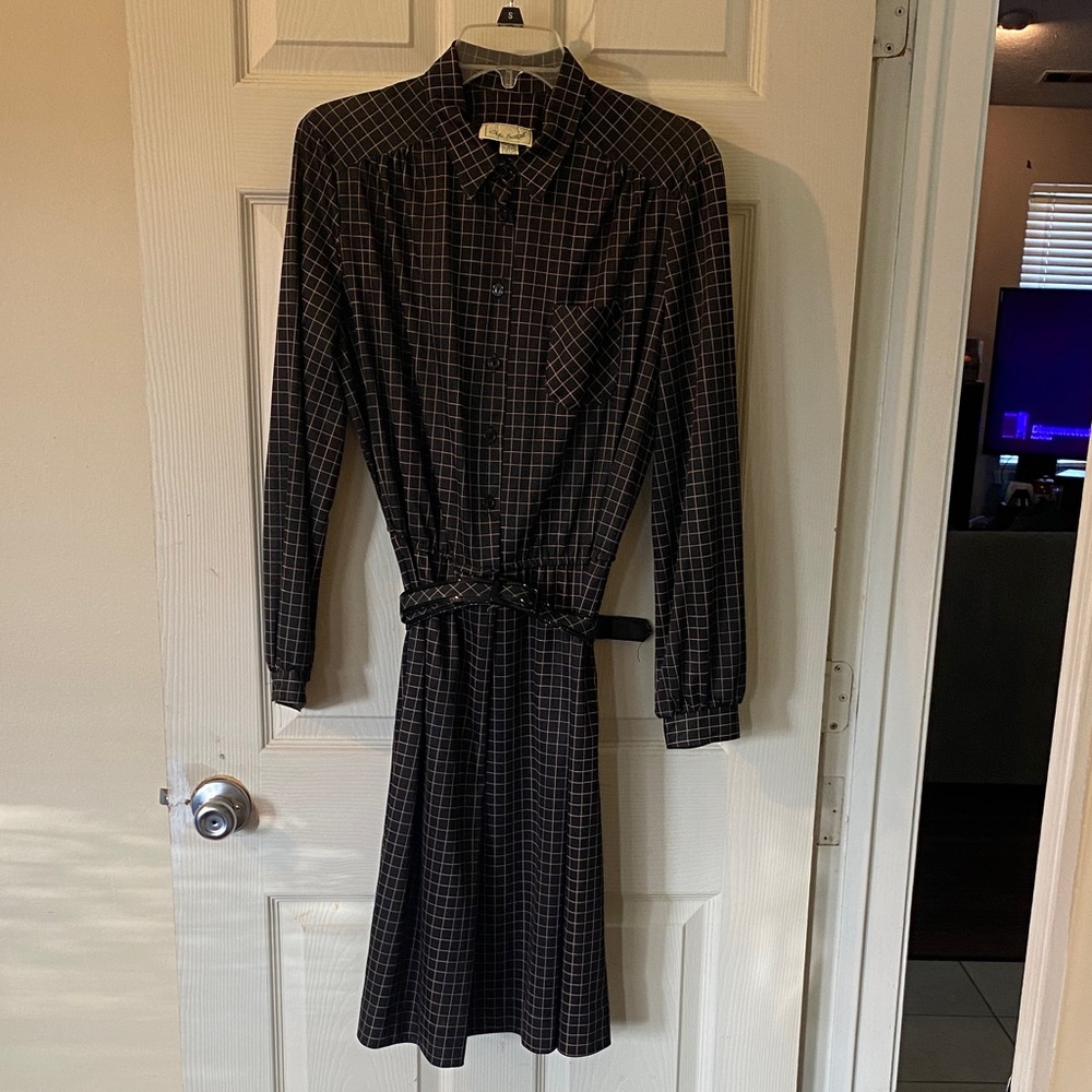Sugar Black and White Checkered Long Sleeve Dress